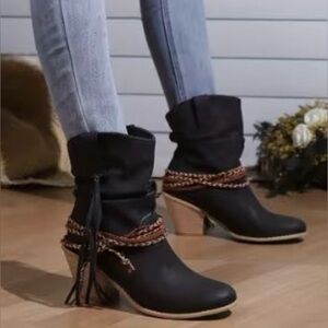Black Ankle Boots with Braided Detail